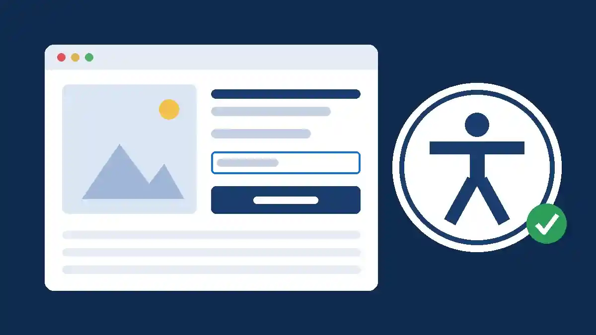 Illustration of an ecommerce product page with a highlighted form field and the digital accessibility symbol