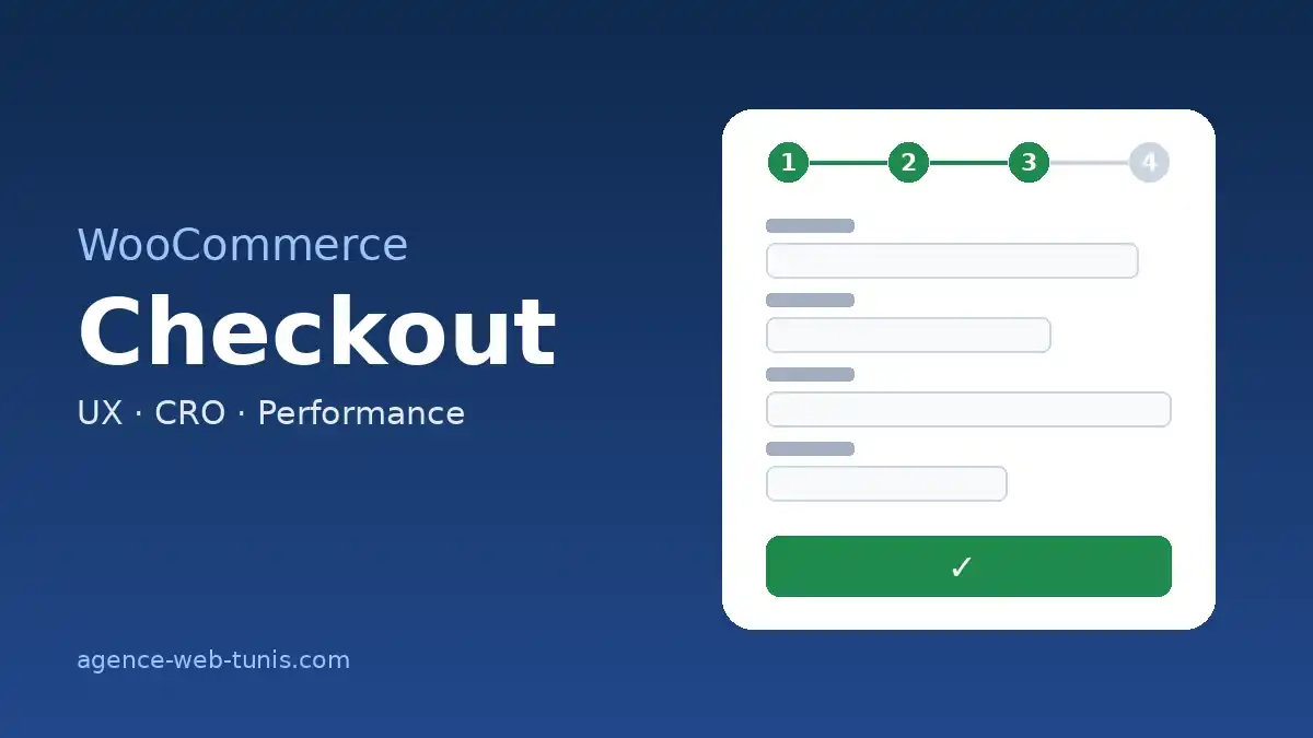 Illustration of a four-step WooCommerce checkout with a simplified form